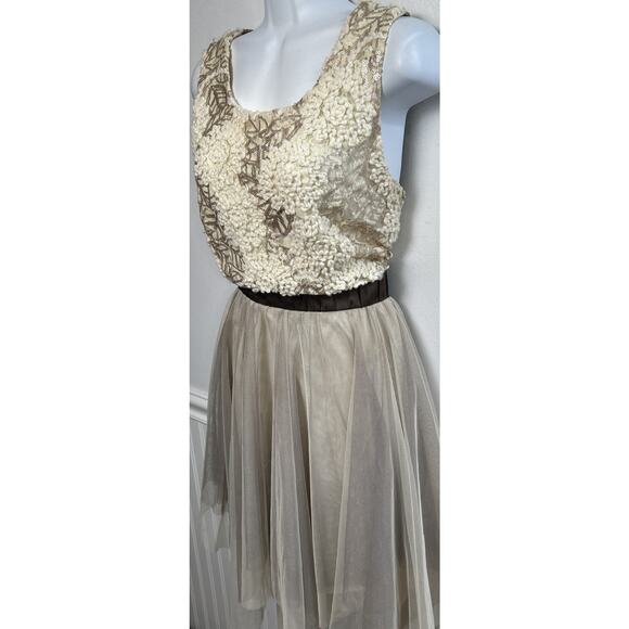 Anthropologie Dress Ryu Womens L Brown Cream Lace Mesh Tulle Balletcore Fairy - Picture 3 of 11